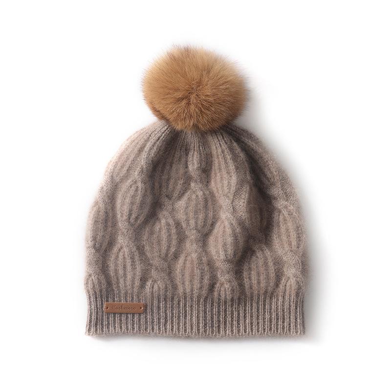 Cashmere hat autumn and winter new style women's pom pom twisted casual ear protecting pile hat thickened knitted hat