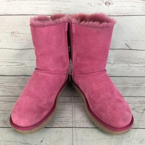 UGG Australia Shearling Boots Bailey Bow Back Ribbon Suede Fur Sheepskin Women's 24.0 Pink(USED)