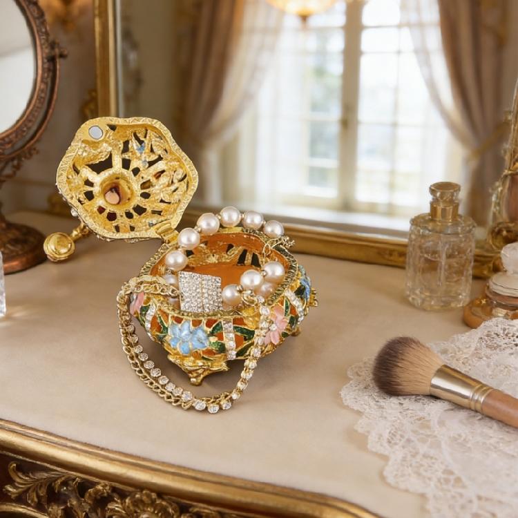 Wedding Jewelry Display Case Telephone Jewelry Organizers Storage Box with Elegant Crystal Embellishments Metal Texture