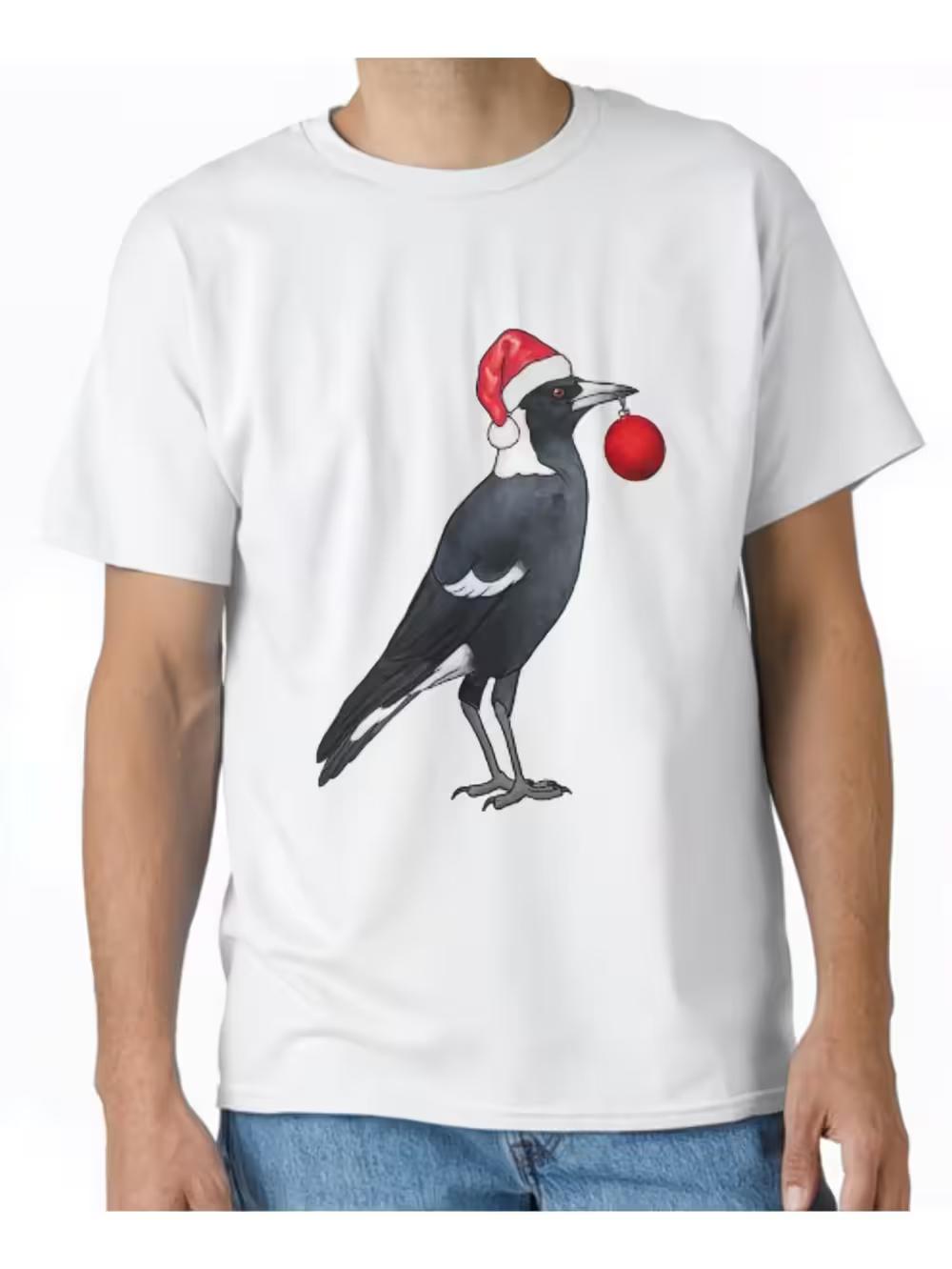 

Magpie Bird Graphic T-Shirt - Casual Round Neck Tee with Magpie & Branch L