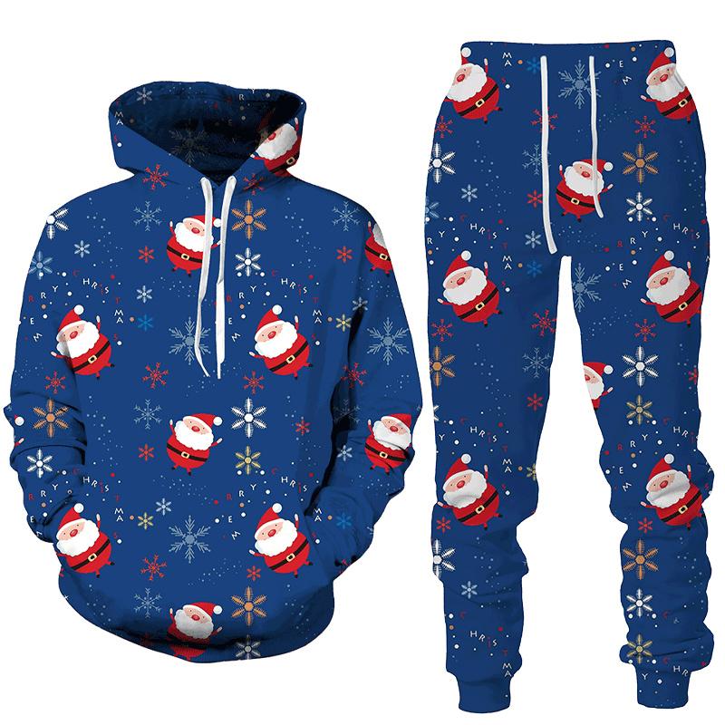 

Рождественский Санта-Клаус, осень-зима, 3D-принт, мужской спортивный костюм, комплект с капюшоном и брюками, мужской костюм с длинным рукавом 3XL