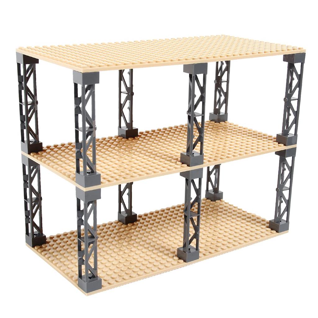 INIBUD Classic Compatible Foundation Block with Set of 3 Boards and 12 Posts Plate, 16x32mm, Double-Sided, Posts, (Beige)