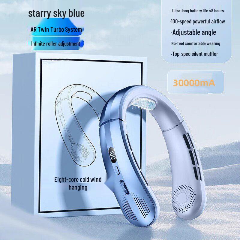 2025 Lazy Neck Fan: USB Rechargeable, 100-Speed, Bladeless, Ice Ceramic Cooling