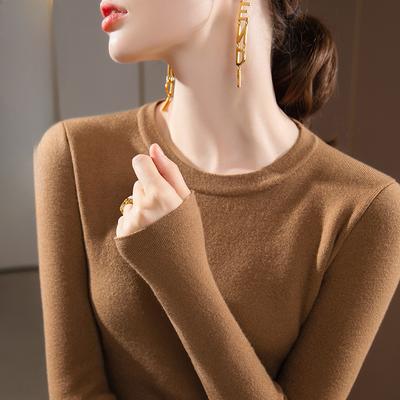 סריג חורף וסתיו לנשים, בסיס אחיד, צווארון עגול, מרופד, פולאובר, חולצות פנימיות חמות