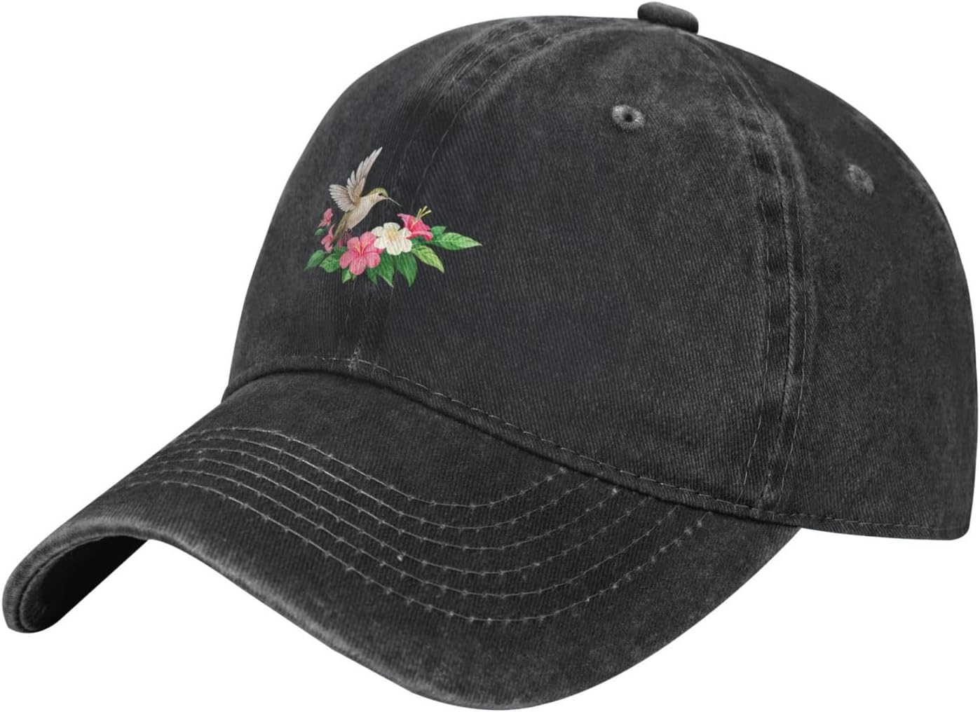 Freedom Outdoors Women's Hummingbird Flower Print Washed Denim Baseball Cap Adjustable Cotton Casual Hat For Men And Cm