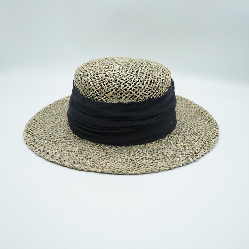 French Retro Japanese Woven Hollow Straw Top Hat Women'S Summer Small Brim Short Brim Panama Flat Top Straw Hat Foreign Trade