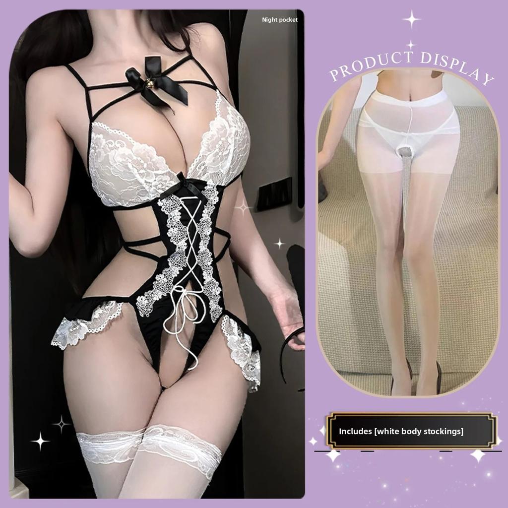Sexy Lace See-through Strap Rabbit Girl Onesie Set Temptation Costume Uniform Attraction Sensual Innerwear Special Use Clothing