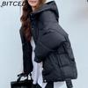 BITCED Loose-Fit Women's Winter New Arrival Short Casual Hooded Oversized Cotton Coat, Cotton Jacket, Padded Jacket