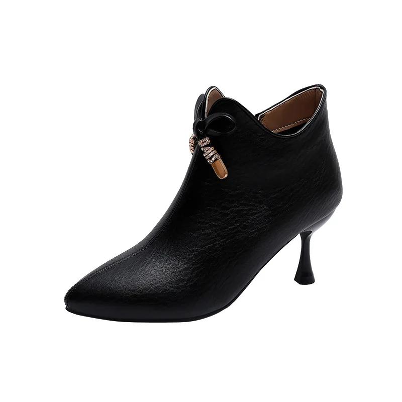 Fashion New Women's Short Boots with Pointed Stiletto High Heels Fashionable Casual Boots with Side Zipper Trendy Black Fashion Boots