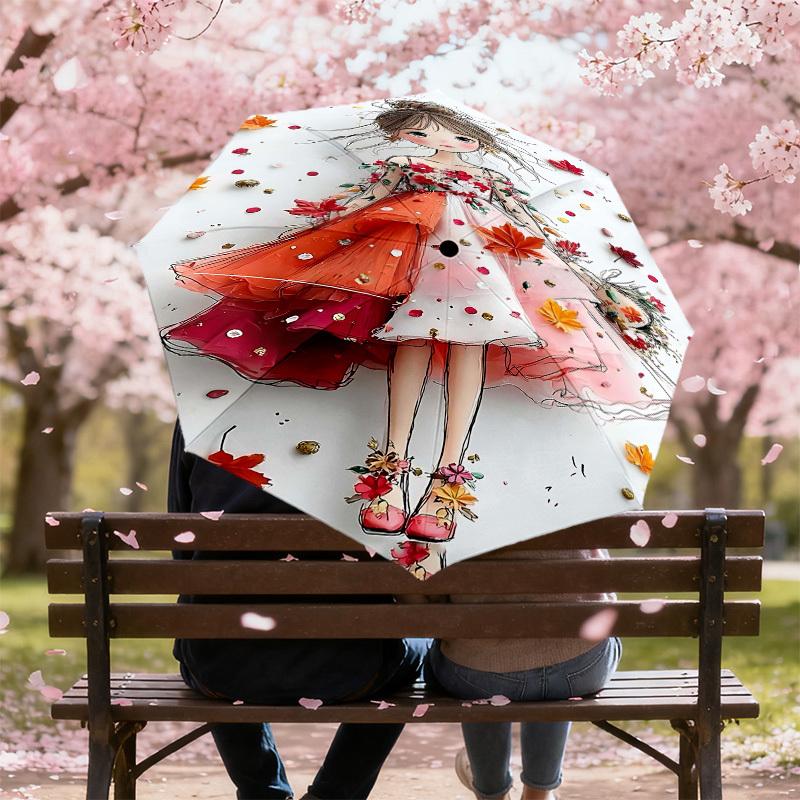 1pc Autumn Leaves Automatic Open/Close Umbrella Compact Folding Umbrella with 8-Rib Shaft for Women/Men, Elegant Birthday1226S