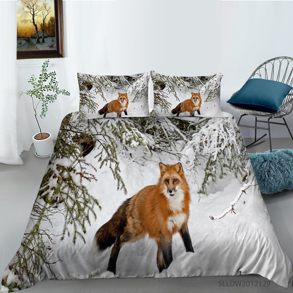 Quilt Cover, Pillowcase Two Or Three-Piece Set, Polyester Fox 3D Digital Printing
