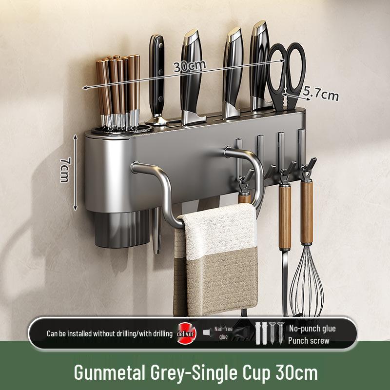 Space-Saving Wall-Mounted Kitchen Organizer: No-Drill Knife, Utensil & Chopstick Storage Rack