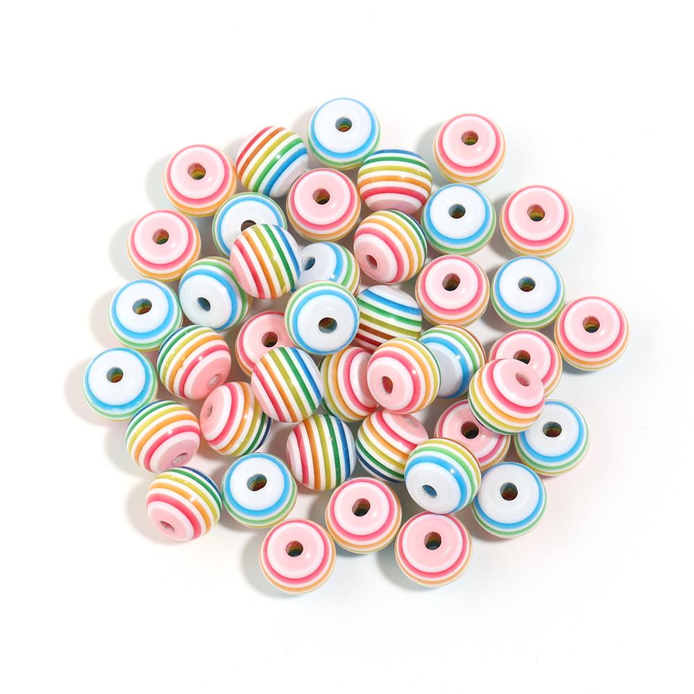 50pcs/Lot Resin Rainbow Beads Stripe Flat Round Loose Spacer Bead for DIY Bracelet Necklace Handmade Jewelry Accessories
