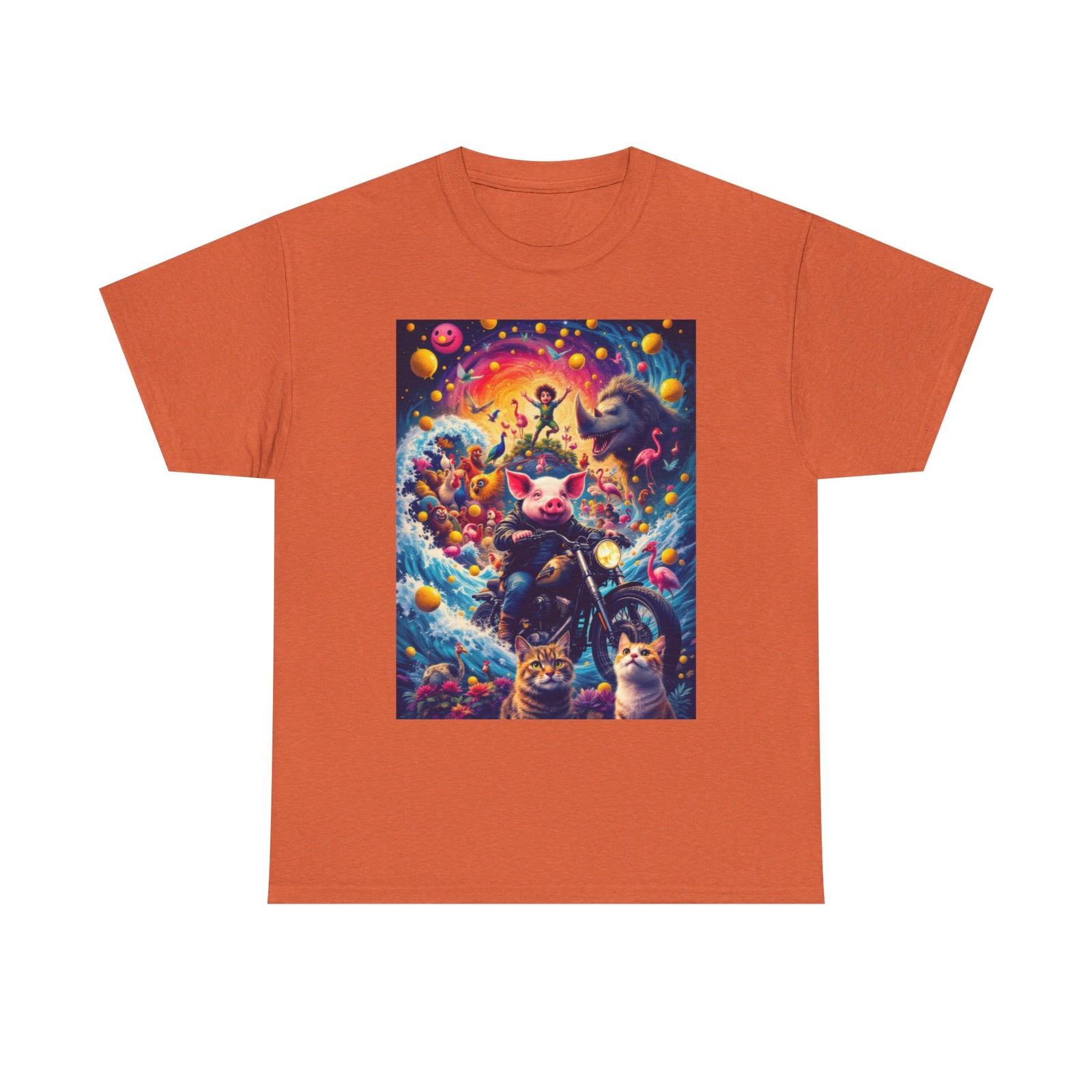 Weird Bizarre T-Shirt, Cats, Pig on Motorcycle, Flamingoes & Mythical Creatures, 2XL