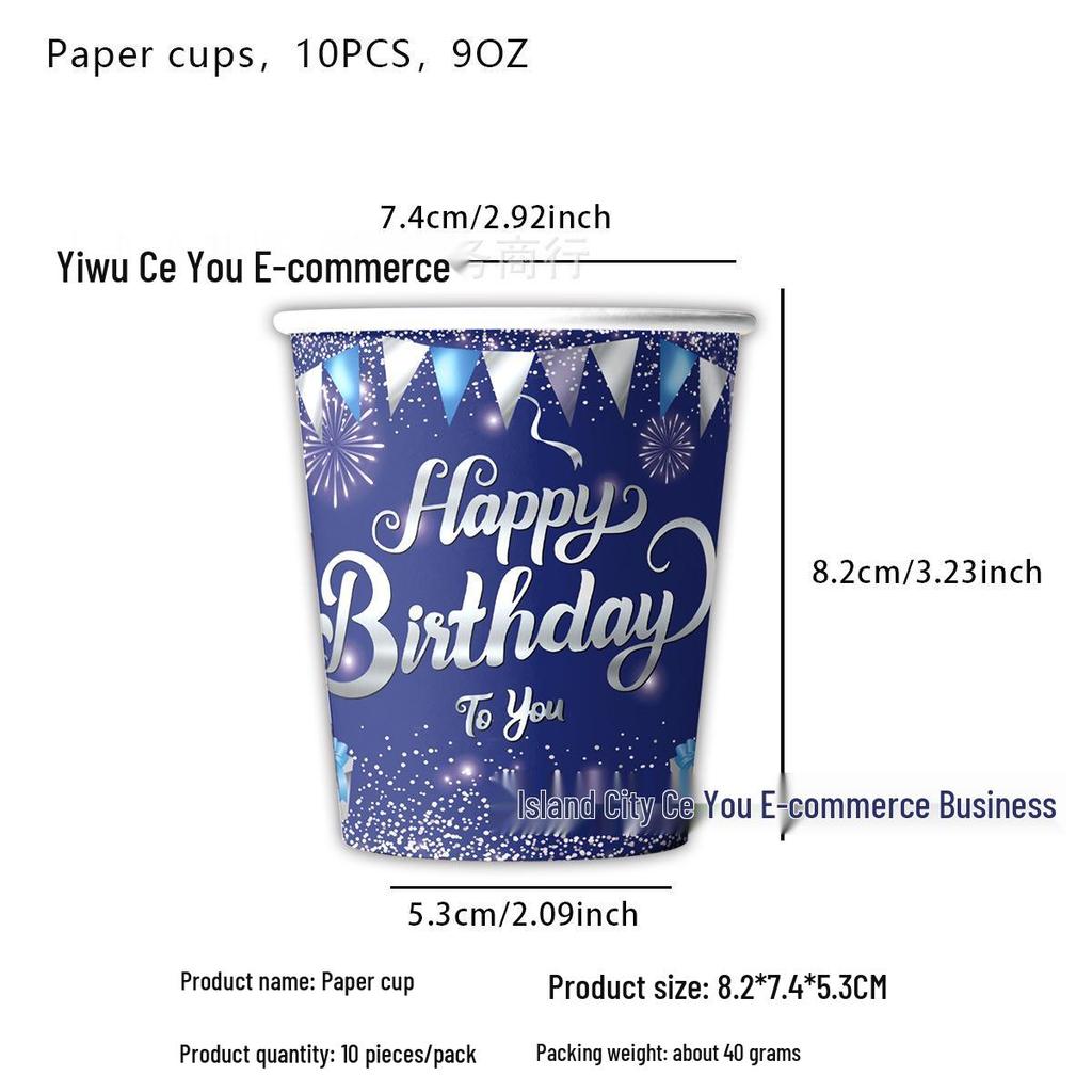 Blue & Silver Birthday Party Tableware Set - Includes Plates, Cups, Tablecloth