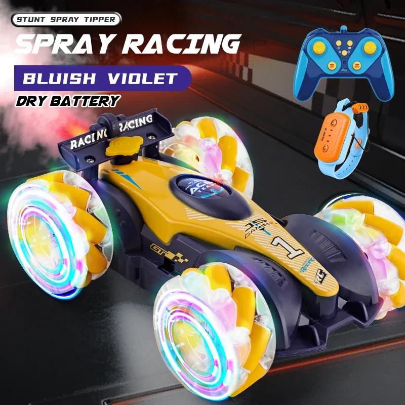 Non-Toxic Cool Light Rc Stunt Car 2.4G 4Wd Gesture Sensor With Spray Deformation Sound Remote Control Stunt Off-Road Drift Car Toy For Kid