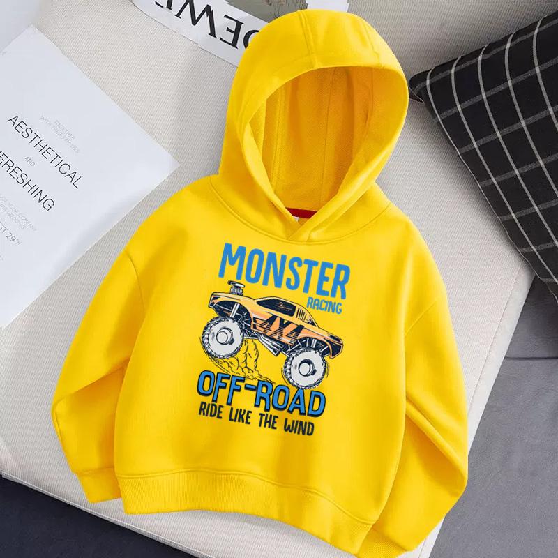 Aimi Lakana Monster Truck Childrens Hoodie Long Sleeve Coat Baby Boy Cartoon Hoodie Casual Pullover