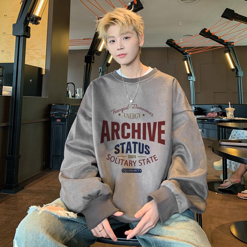 

Замшевая толстовка мужская весна и осень плотная свободная большая нижняя одежда большого размера с круглым вырезом и длинными рукавами 5XL