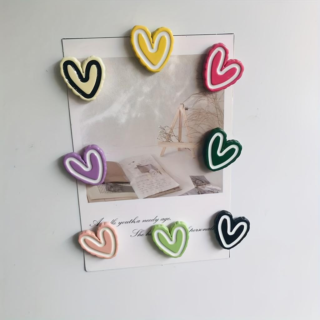 8pcs Colorful Heart-Shaped Fridge Magnets for Photos and Notes – Vibrant Resin Kitchen Decor, Perfect for Refrigerators