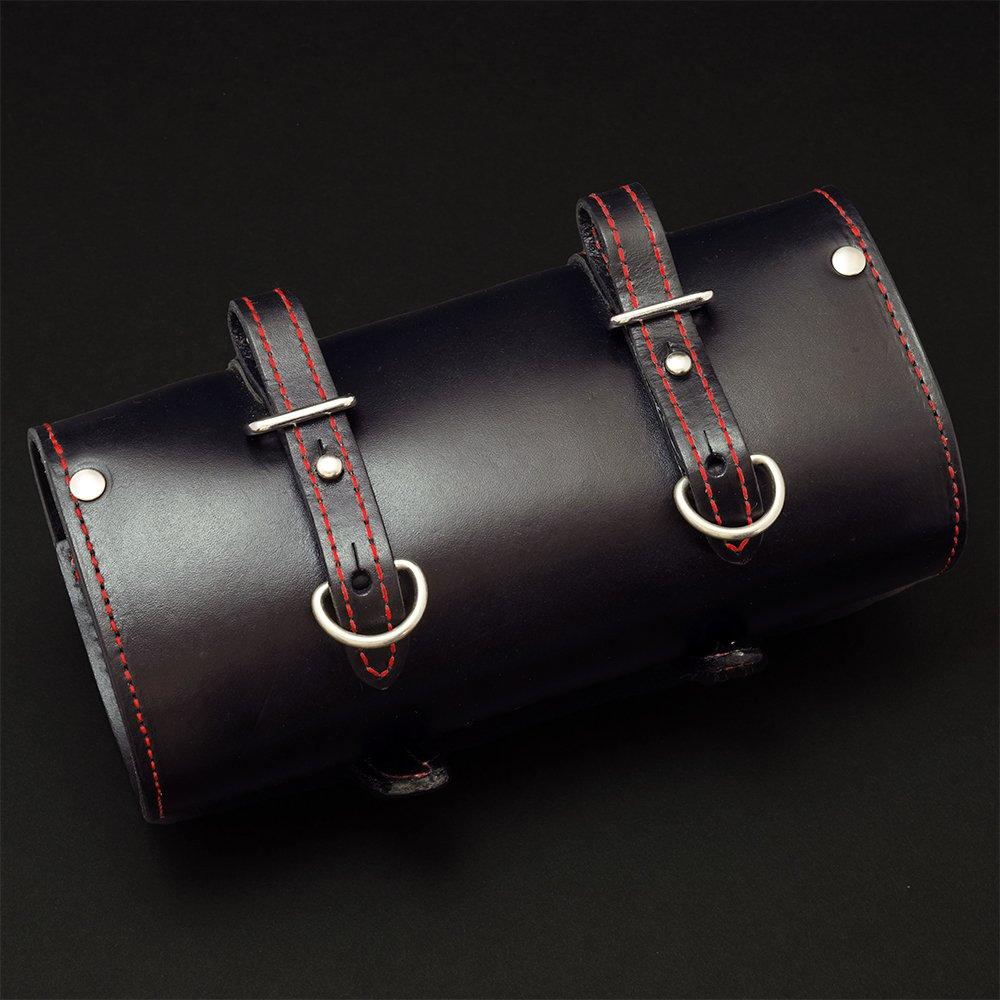 THEODORE Leather Saddle Bag Italian Cowhide Leather Black Stitch (MK Red)