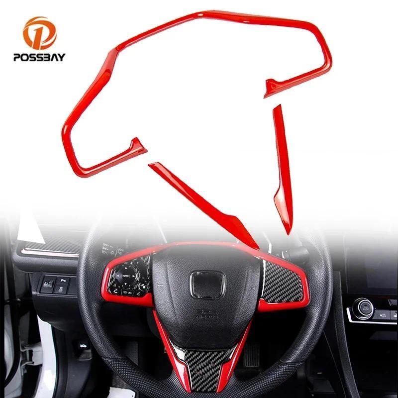 3Pcs Car Interior Steering Wheel Cover Trim Red Auto Interior Remodeling Decor for Honda Civic 10th 2016-2018