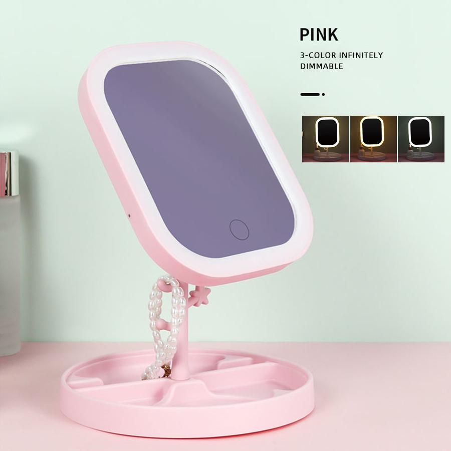 LED Touch Screen Makeup Mirror USB Rechargeable Flexible Fill Light Makeup 3 Color Modes Makeup Mirror Tool Bathroom Fill Light