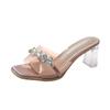 Wear Transparent Cool Slippers Outside 2025 Summer New Fairy Versatile Temperament Rhinestone Open-toed Thick Heel High Heel One-word Drag