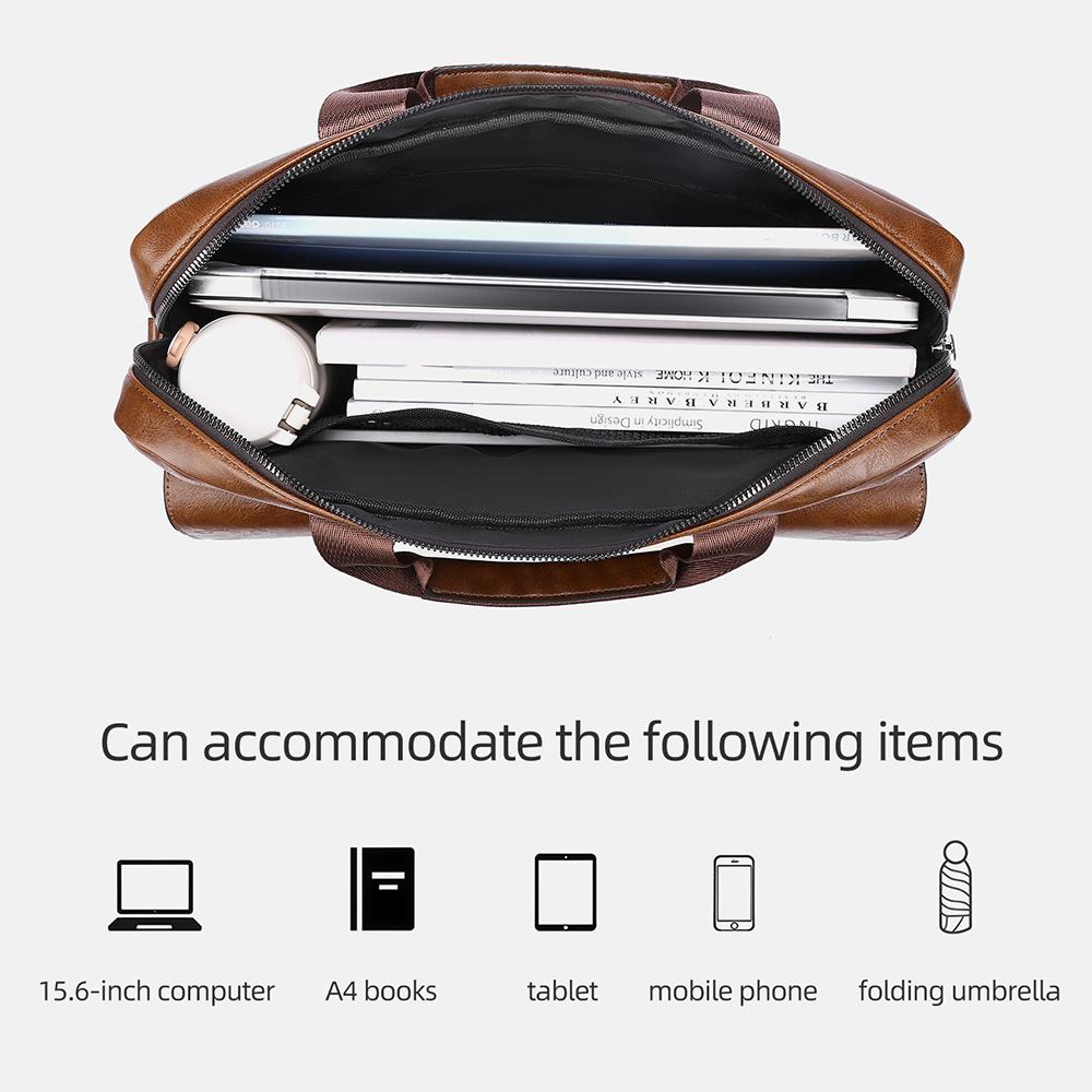 WEIXIER Men's Leather Briefcase 15.6 Inch Laptop Computer Bag Large Satchel Messenger Crossbody Shoulder Bag for Office Business Adjustable Strap