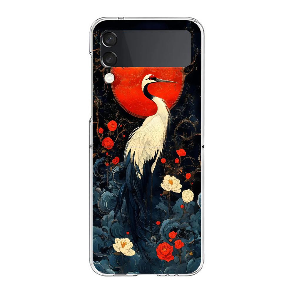 Transparent Phone Case For Samsung Galaxy Z Flip 3 4 5 6 7 Hard Folding PC Z Flip3 Flip4 Cover Japanese Style Art Japan