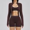 Contrasting Color Yoga Set Naked Sports Fitness Suit Women's Outdoor Running Three-piece Set