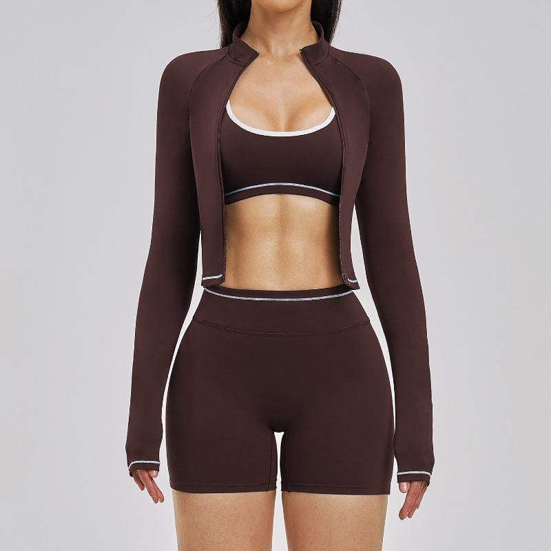 Contrasting Color Yoga Set Naked Sports Fitness Suit Women's Outdoor Running Three-piece Set