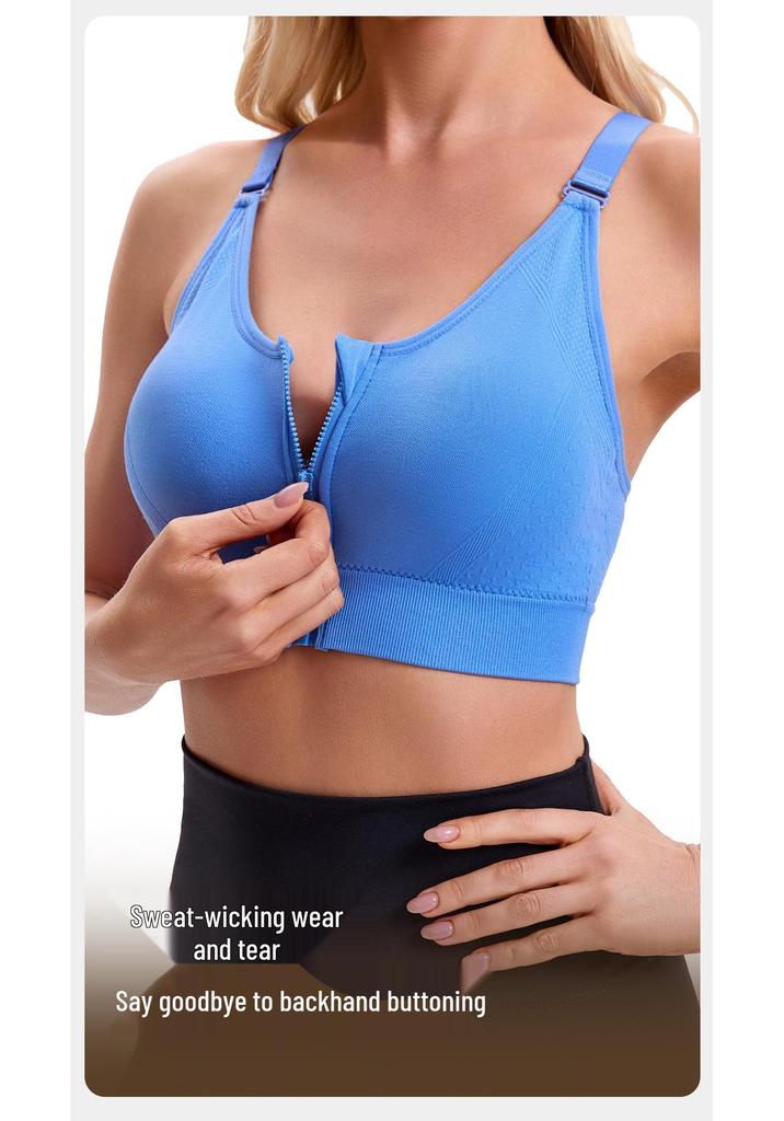Women's Front Zip Sports Bra - Running, Yoga, Fitness Beautiful Back Design
