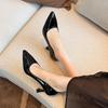  Professional temperament Shallow single shoes patent leather  Versatile high heels Fattened and widened large size women's shoes