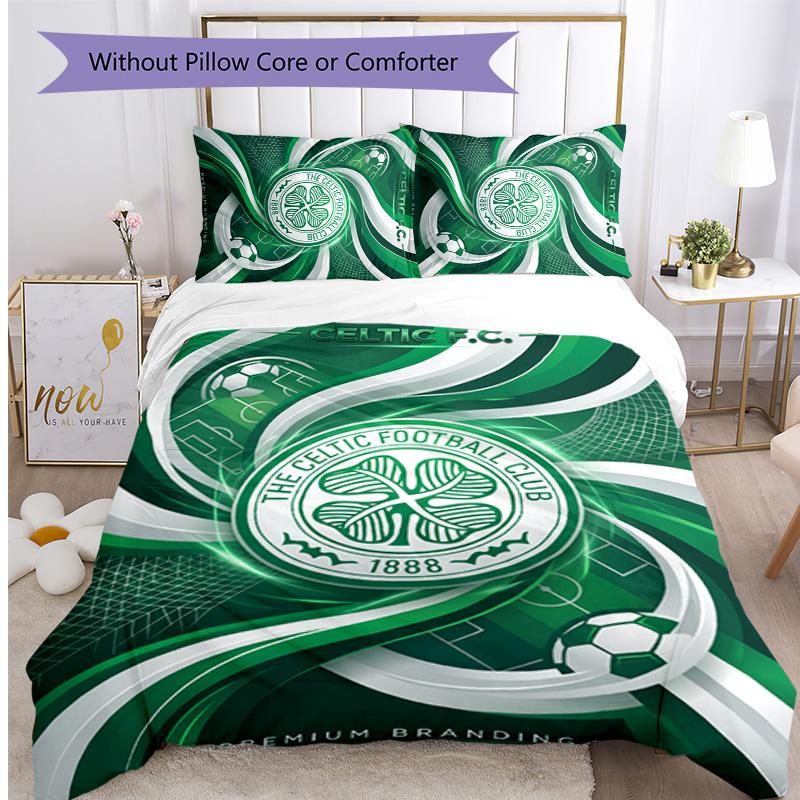 Set Biancheria da Letto Celtic FC Stampato 3 Pezzi Copripiumino Traspirante con Federe Biancheria da Letto Decorativa per Camera da Letto Casa