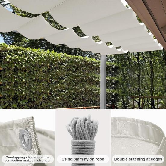 Retractable Sun Shade Sail, Sun Shade Canopy with Eyelets And Rope, Adjustable Shade Cover Sun Protection Waterproof Outdoor Awning for Garden Patio