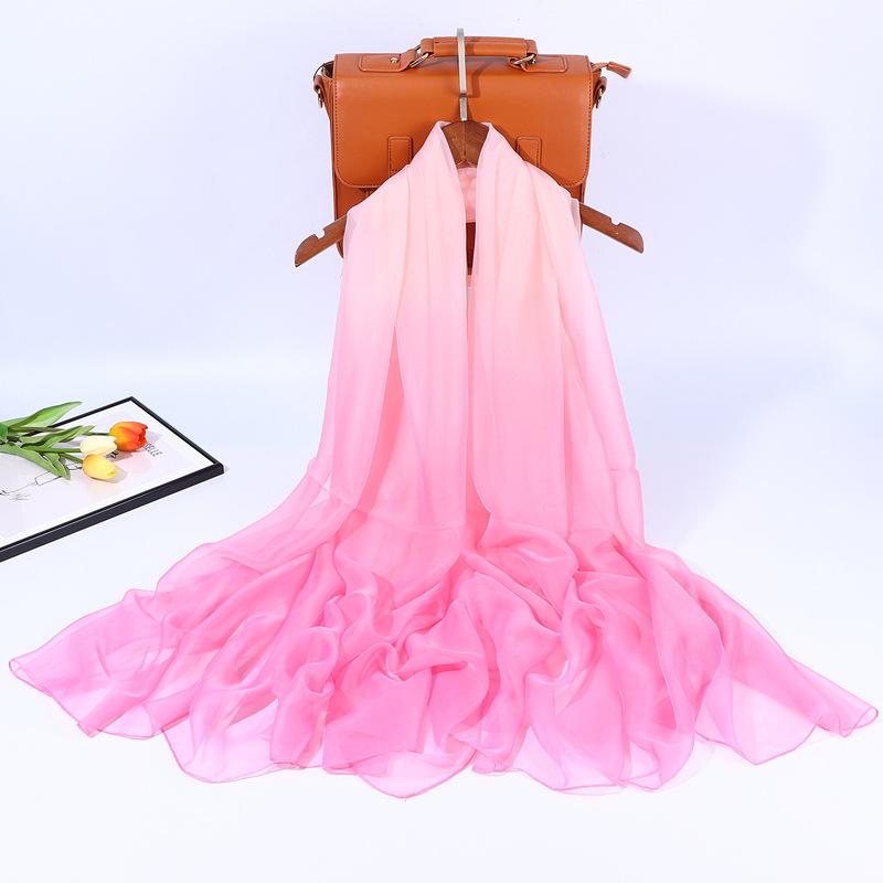 Gradient color silk scarf for autumn and winter, women's large sheer scarf, outdoor fashion scarf, sun protection shawl, beach scarf, stylish