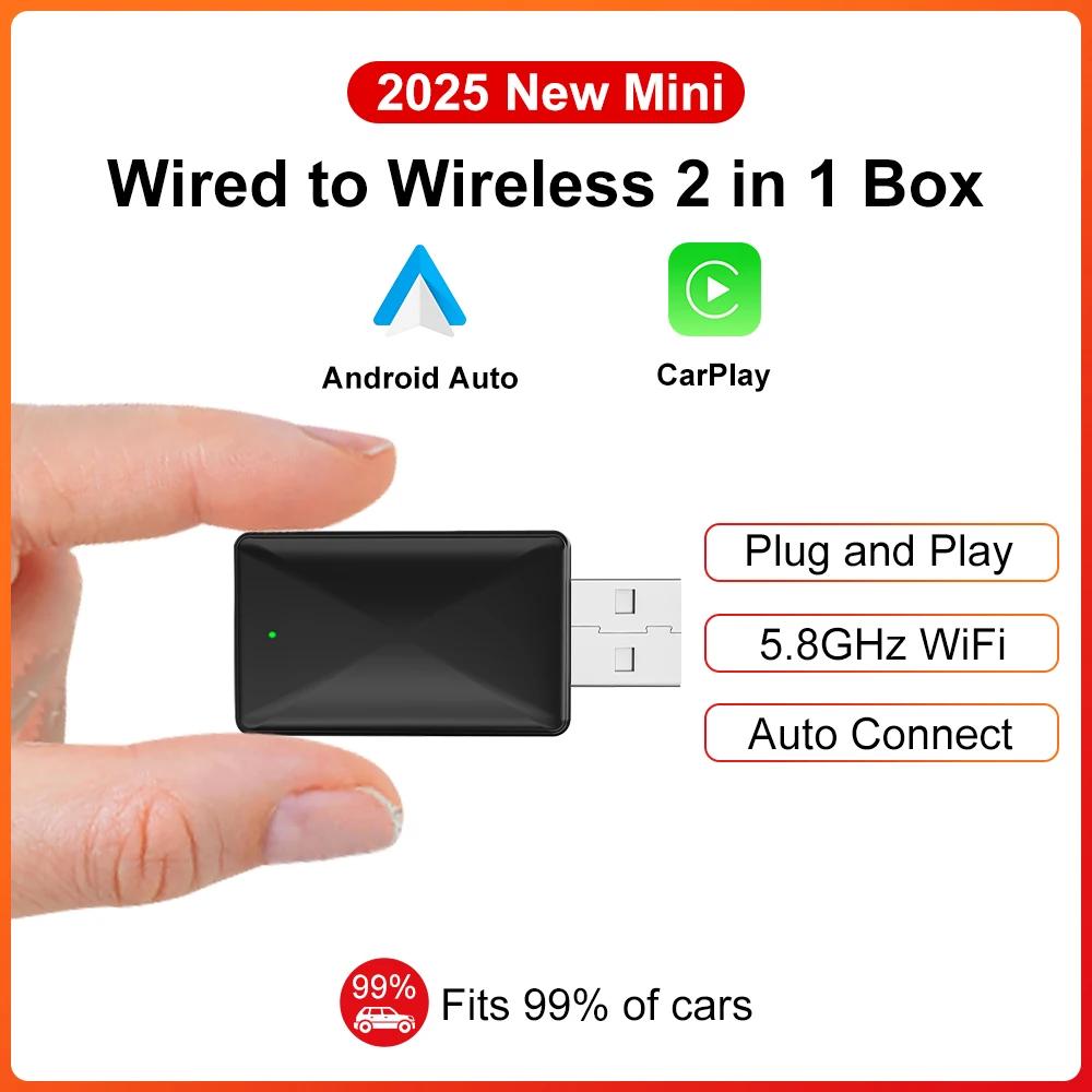 Wired To Wireless Carplay Android Auto 2in1 Wireless Adapter Carplay Wireless Adapter for OEM Car Stereo with USB Plug and Play