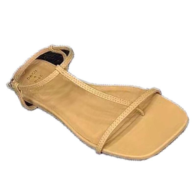 Neue Leder-Zehensandalen mit quadratischer Spitze, flachem Boden und einfachen dünnen Riemen