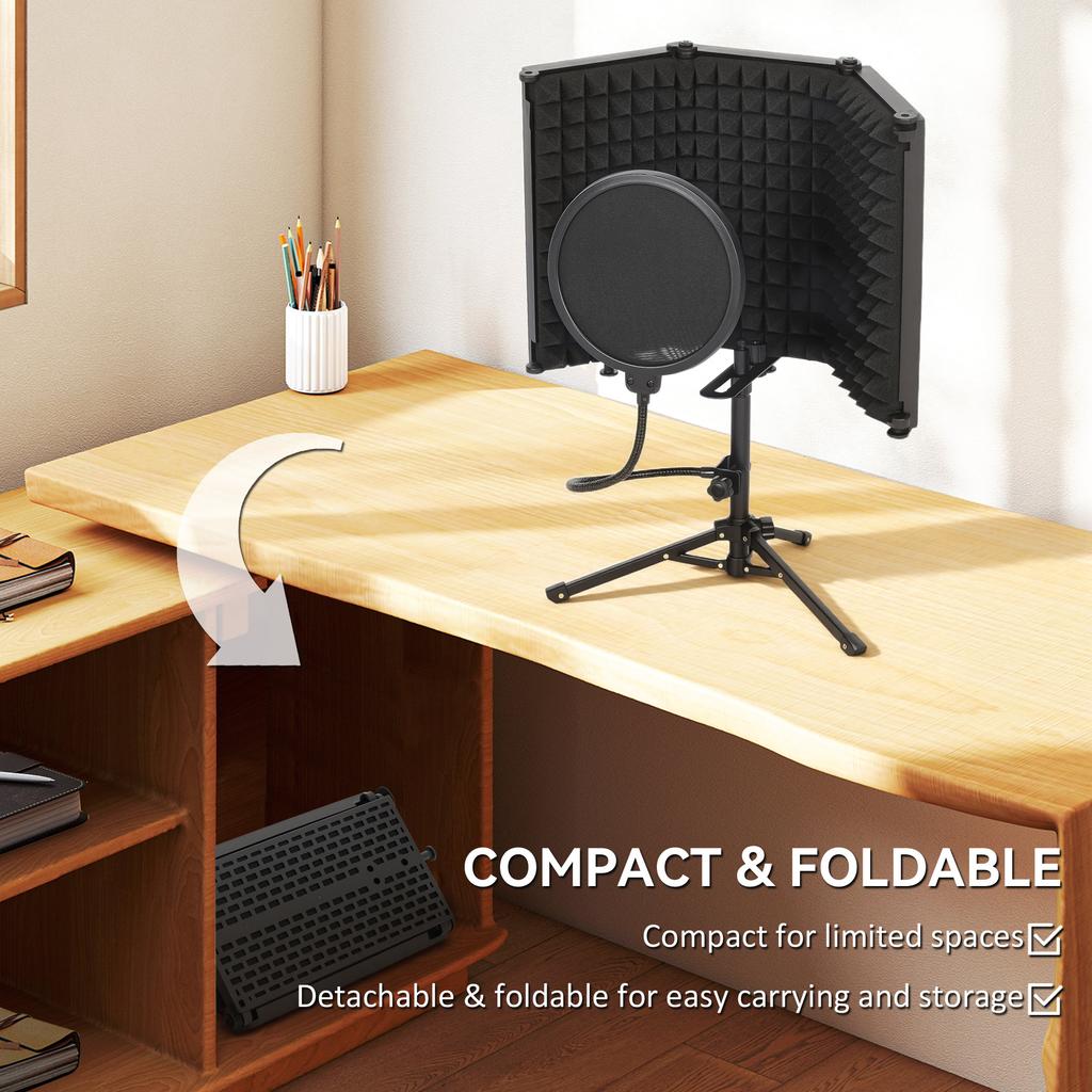 Studio Microphone Isolation Shield with Pop Filter and Tripod Stand, Foldable Adjustable Recording Studio Equipment