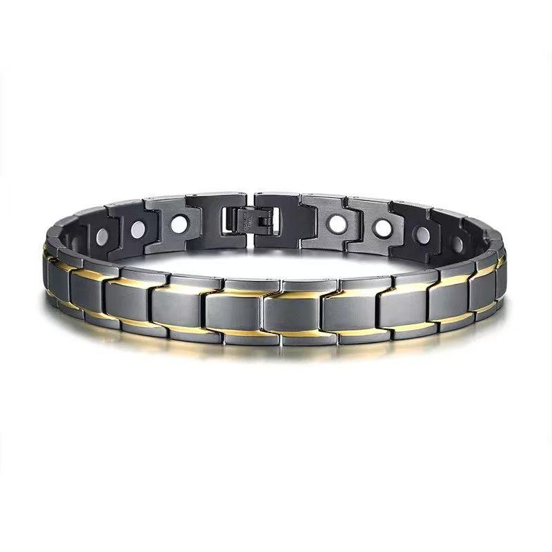 Schwarz-Gold Edelstahl Magnetisches Armband mit Germanium und Negativ-Ionen Uhrenarmband