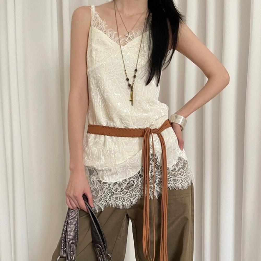

Thin Bohemian Waist Rope PU Tassels Waistband Retro Ethnic Style Belt Ladies верблюд