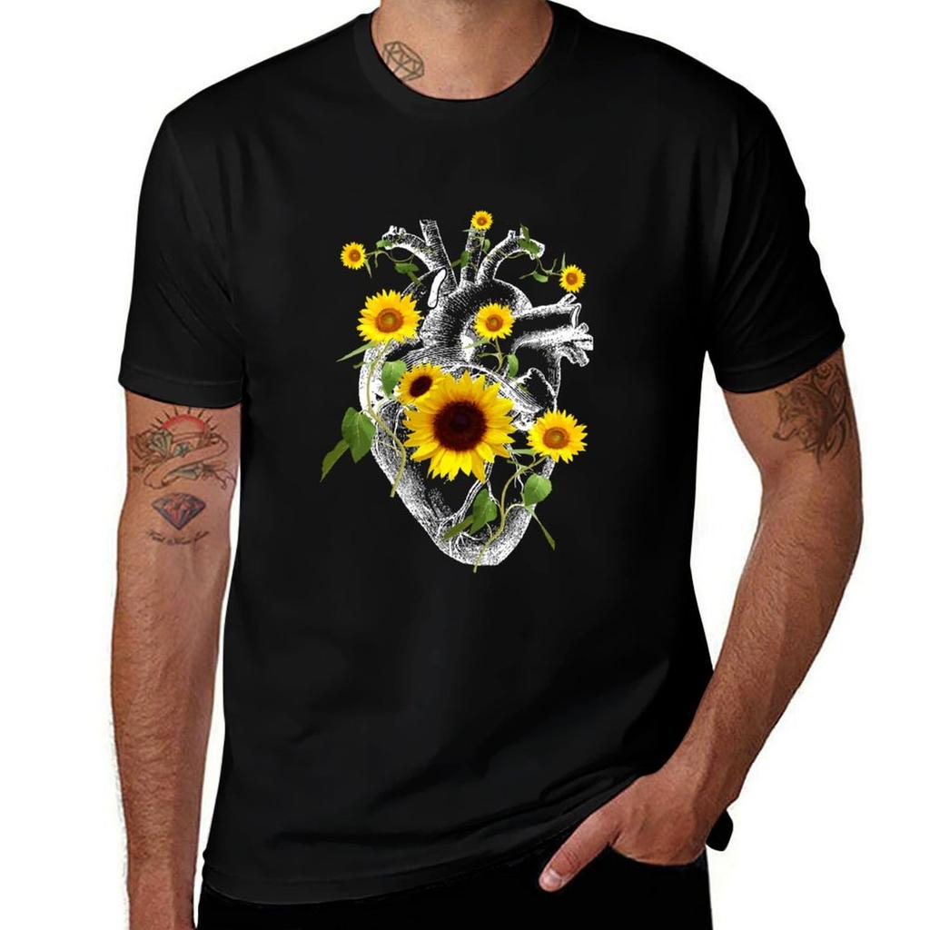Spring floral Human heart, Heart flower, sunflowers,yellow floral T-Shirt t shirt man casual T-Shirt