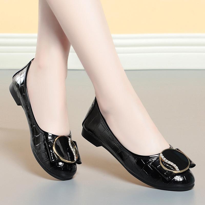 2025 Spring  Autumn New Round Toe Bow Low-heel Shoes Fashion Breathable Soft Leather Concise Comfort Work Shoes Women Grace