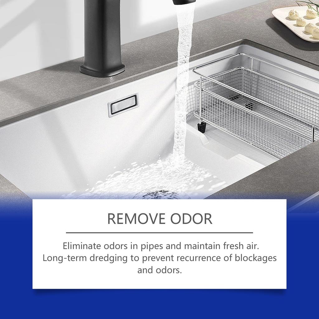 Silný čisticí prášek dokáže rychle uvolnit odtok umyvadla, kuchyně a toalety a odstranit pachy.