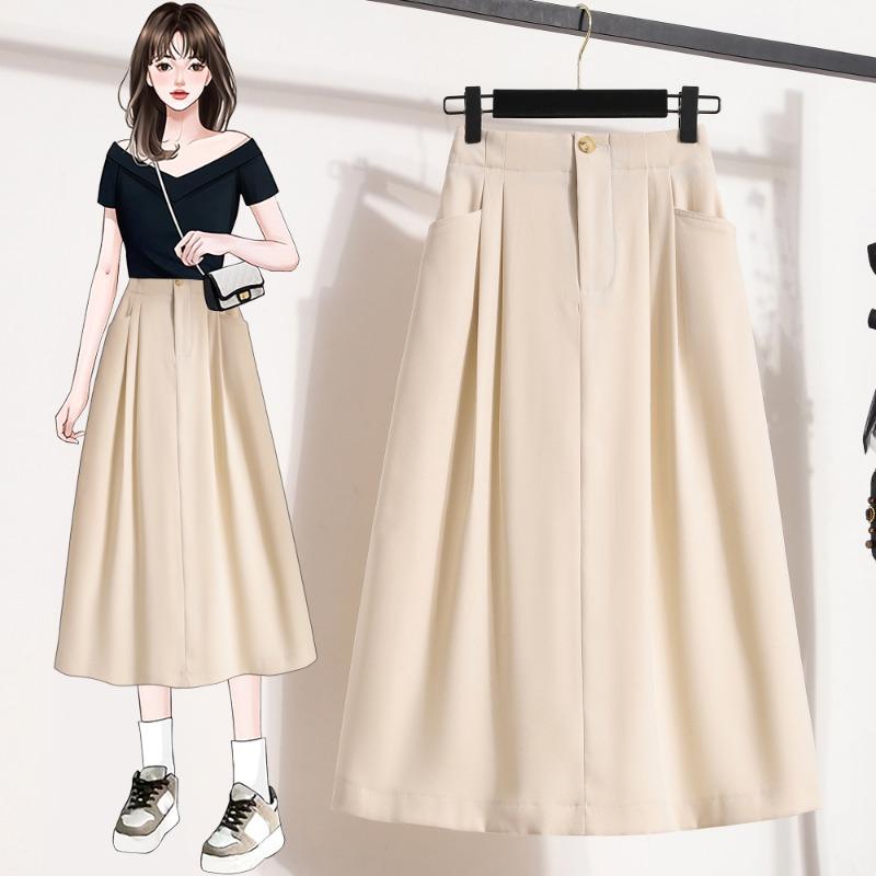 

DIMANAF 2025 Весна Лето Плюс Размер Женские Юбки С Высокой Талией Винтажные Эластичные Элегантные Плиссированные Юбки Свободные Новые 4XL