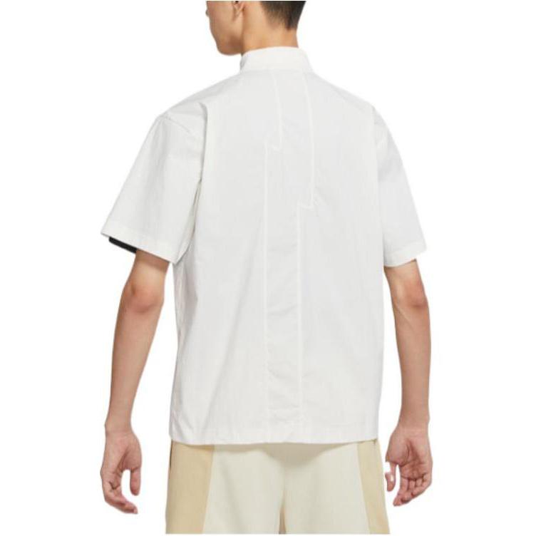 Jordan FW22 Solid Color Logo Print Zip-Up Short Sleeve Shirt Men Tops White DR2173-133