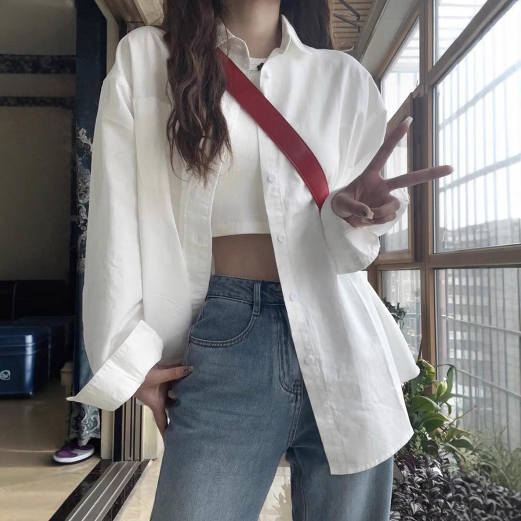 White Shirt Jacket Early Autumn 1116 New Solid Color Shirt Casual Loose Top Women's Spring and Autumn with Long Sleeves
