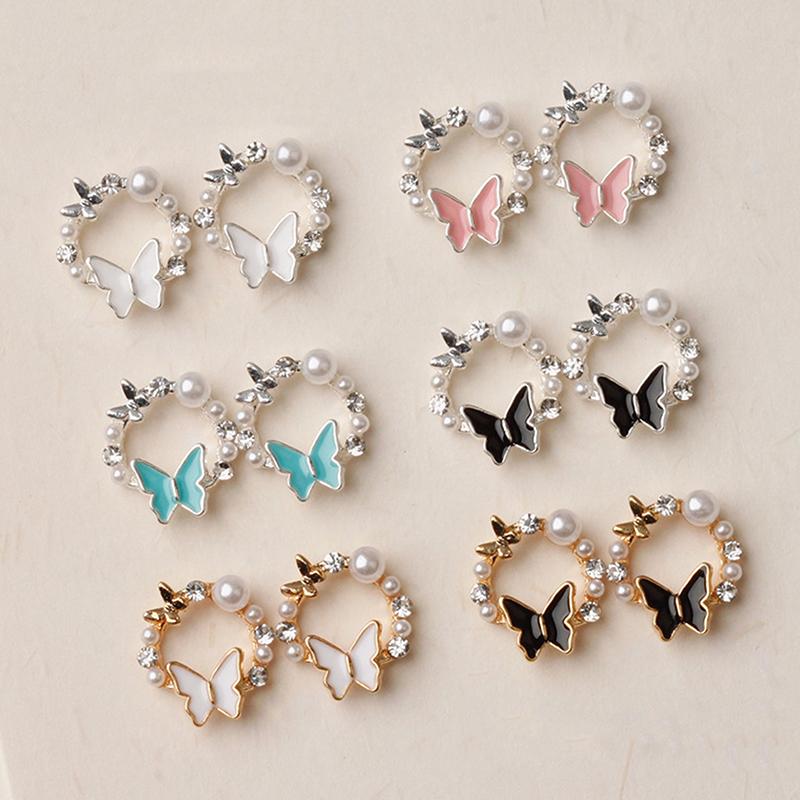 5Pcs Butterfly Pearl Nail Oil Drop Alloy Jewelry Love Flower Wreath Nail Decoration Nail Salon Diy Accessories Manicure Drill