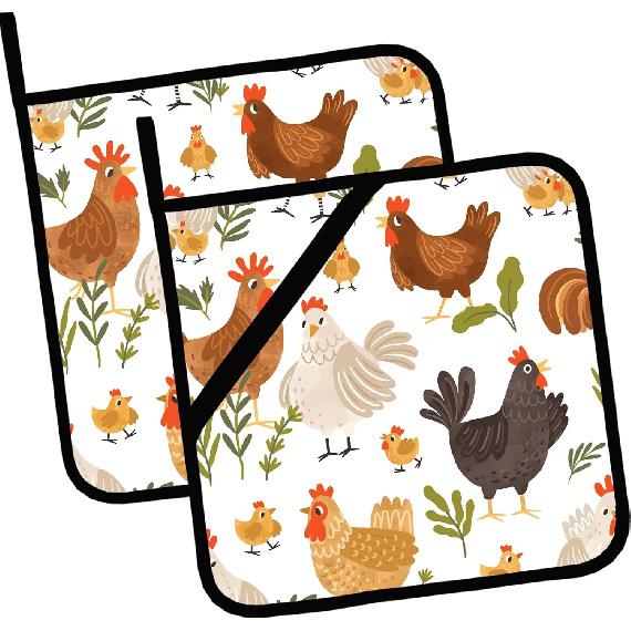 Vintage Floral Pot Holders Set of 2,Kitchen Heat Resistant Potholder for BBQ Cooking Baking,Food Hot Pad for Women Men