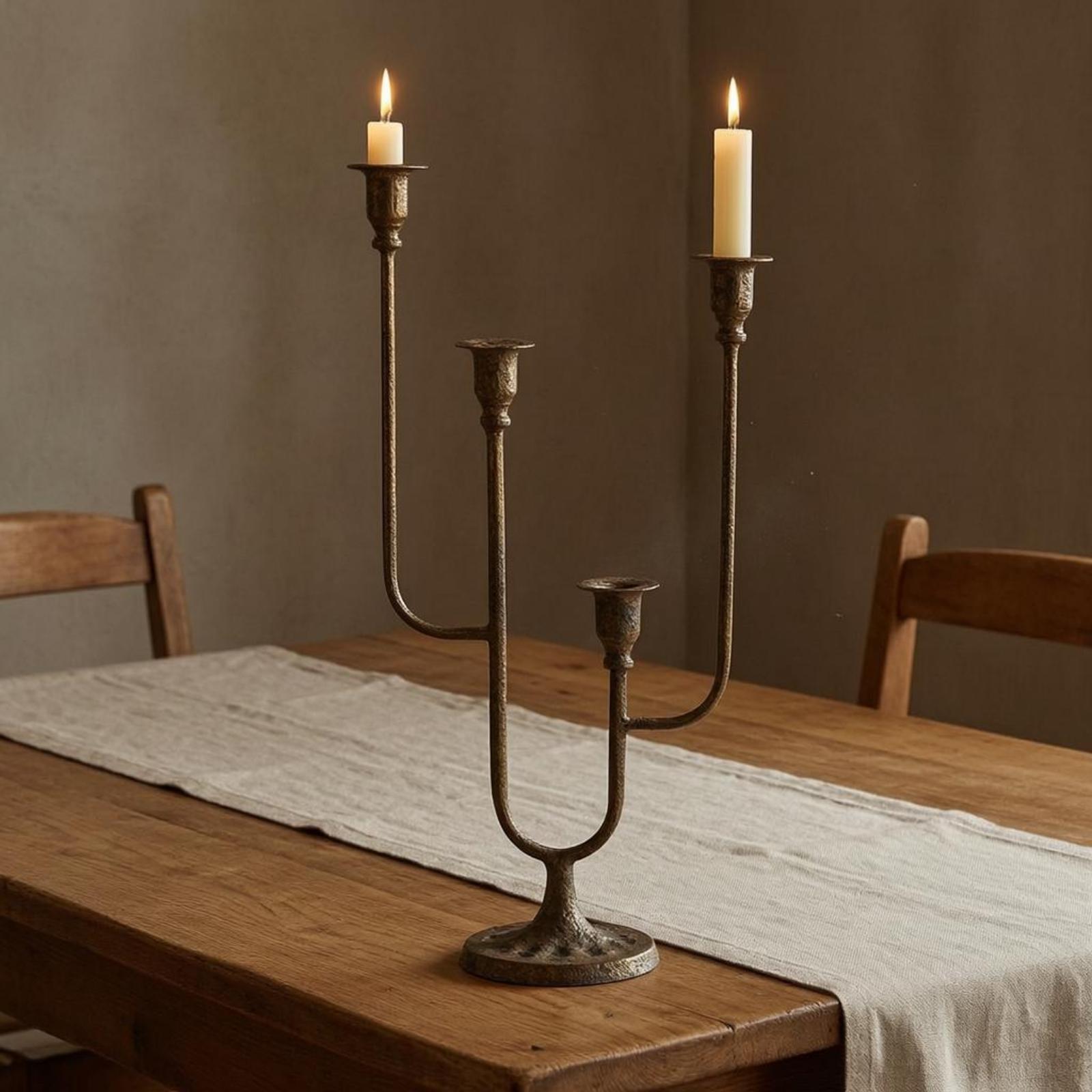 Cast Iron Candle Holder Candelabra Asymmetrical